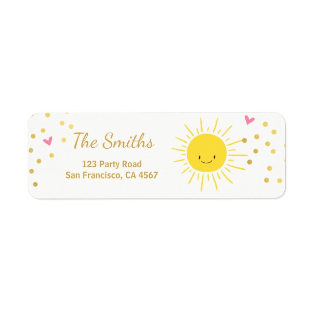 Lite solljus Adressetiketter Sommar Rosa Guld Returadress Etikett (Framsidan)