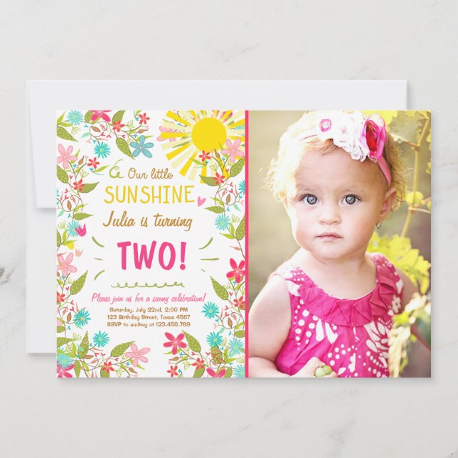 Lite solskenfödelsedagsfest inbjudanblommigt inbjudningar (Framsida)