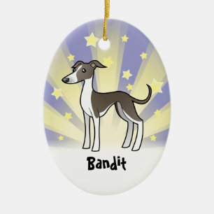 Lite stjärnavinthund/Whippet/italiensk vinthund Julgransprydnad Keramik