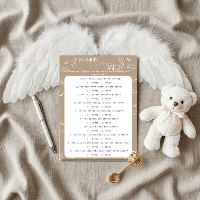 Lite stycke himmel Beige Gissa vem spel  Inbjudningar (Little Piece of Heaven Guess Who Game Invitation)