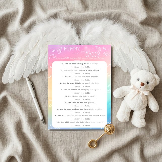 Lite stycke himmel regnbåge gissa vem spel  inbjudningar (Little Piece of Heaven Guess Who Game Invitation)