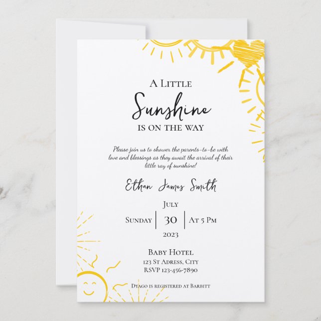 Lite Sunshine Boy Baby Shower-inbjudan Inbjudningar (Framsida)