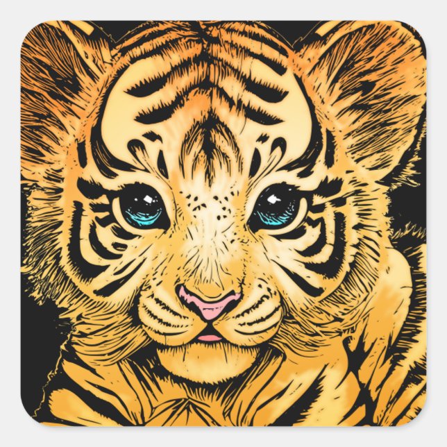 LITE TIGER FYRKANTIGT KLISTERMÄRKE (Framsida)