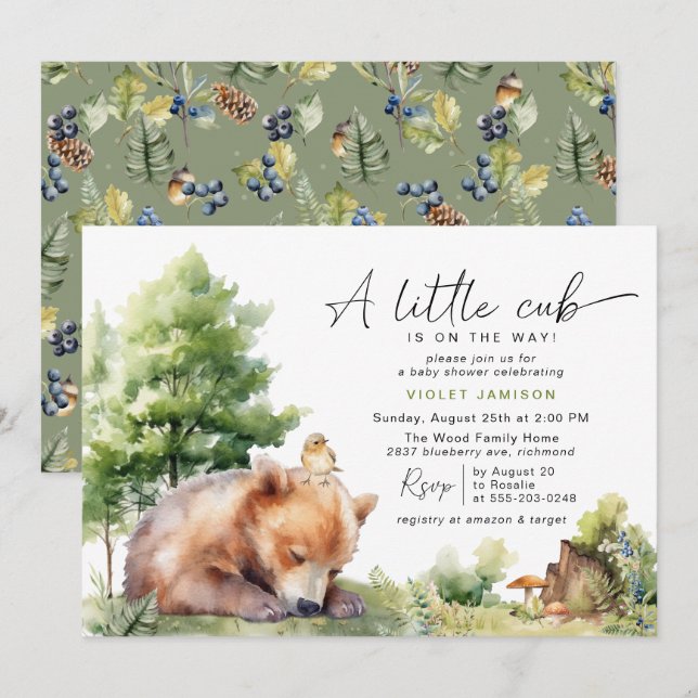 Lite Unge | Björnskö för utspädda vattenfärger Inbjudningar (Fram/baksida)