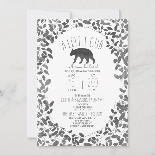 Lite ungesvart + Vitlövverkbaby shower Inbjudningar (Framsida)
