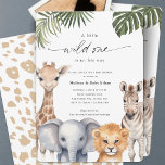 Lite Vild ett, Safari Animals Pojke Shower Inbjudningar<br><div class="desc">Inbjudan dina gäster till en vild äventyr med "Vild 1 Safari Baby djur Pojke Shower-inbjudan". Perfekten för att fira en snart ankomst till pojke, innehåller den här inbjudan ett berömvärt vattenfärgssafari-djur av en giraffe, en elefant, en lejon och en zebra. Det finns i A7-kort, kvadratiska (5, 25 x 5, 25...</div>