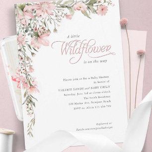 Lite vildblommor Rosa Blommigt Flicka Shower Inbjudningar