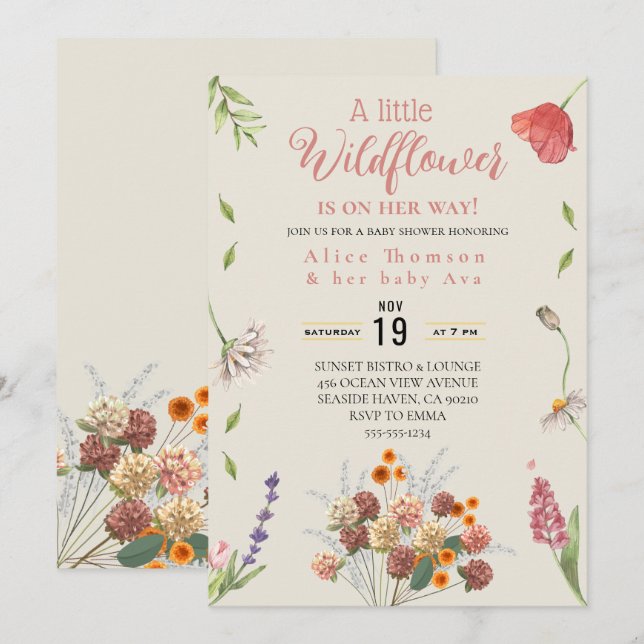 lite vildblomsincitament inbjudningar (Fram/baksida)