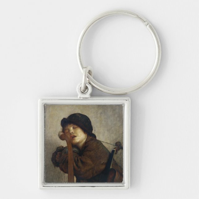 Lite violinisten som sovar, 1883 fyrkantig silverfärgad nyckelring (Framsidan)