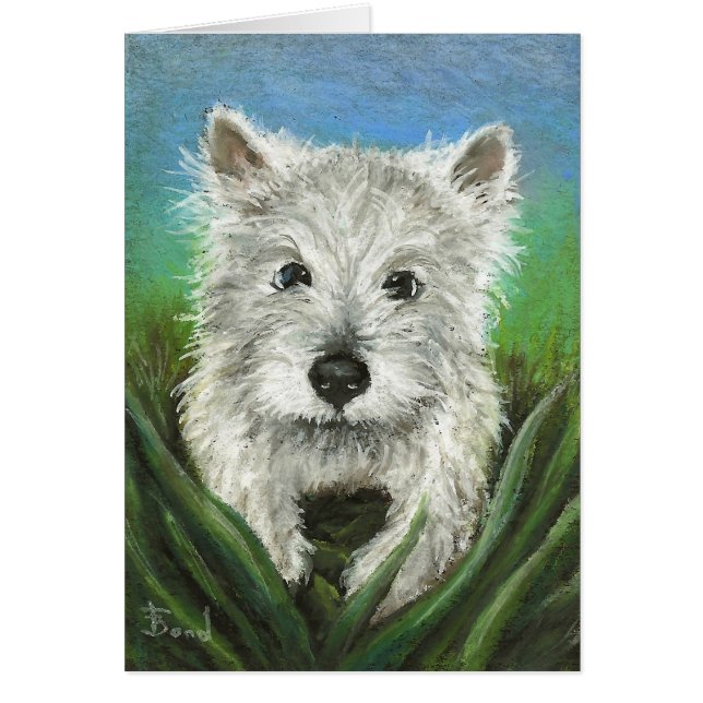 Lite Westie som leker i gräset Hälsningskort (Framsidan)