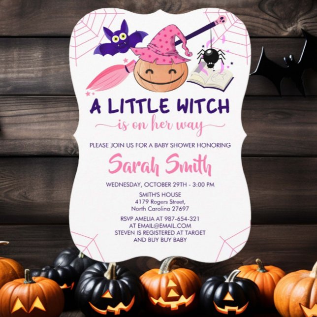 Lite Witch är på väg mot Halloween Baby Shower Inbjudningar (Skapare uppladdad)