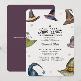 Lite Witch Girl Lila Halloween Baby Shower Inbjudningar
