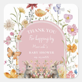 LiteBunny Påsk Wildblomme Baby Shower Tack Fyrkantigt Klistermärke