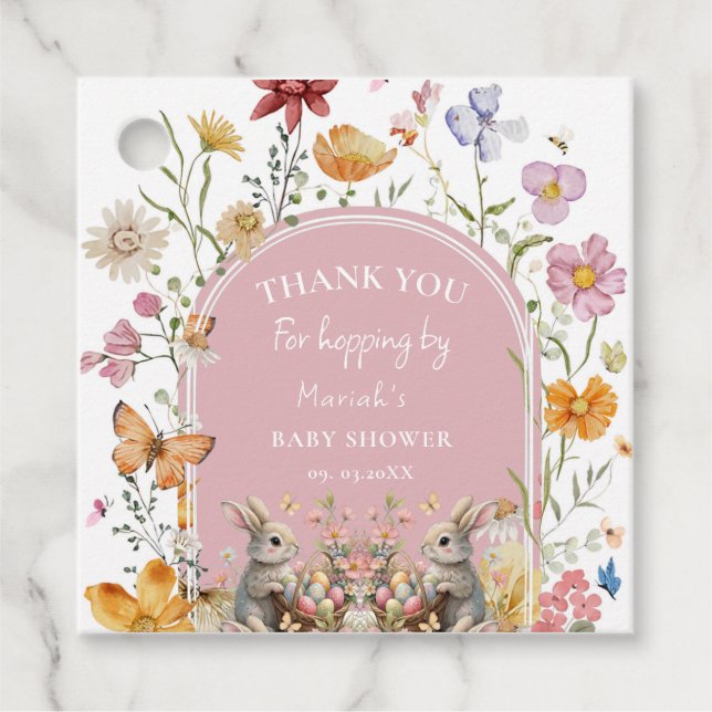 LiteBunny Påsk Wildblomme Baby Shower Tack Gåvor Etiketter (Framsida)