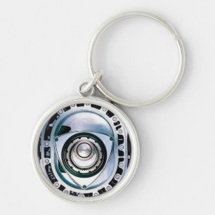 Liten (1,44") högvärdig runda roterande Keychain Rund Silverfärgad Nyckelring