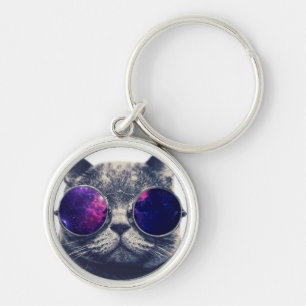 Liten (1,44 tum) Premium Round Keychain Rund Silverfärgad Nyckelring