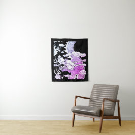 Liten (34 x 40 tum) ULTRAVIOLET DRAGON PÅ SVART BL