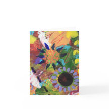 Liten, 4" x 5,6" vikt notkort Abstrakt blommor