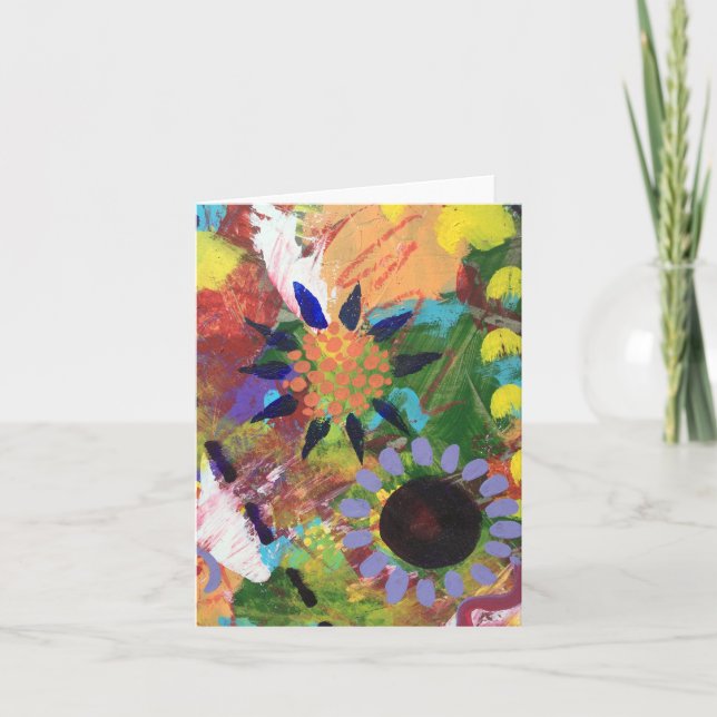 Liten, 4" x 5,6" vikt notkort Abstrakt blommor Anteckningskort (Framsida)