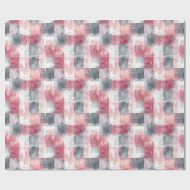 Liten Abstrakt Gingham Rosa och Grå Presentpapper (Platt)