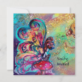 LITEN ÄLVA AV SVAMPAR, guld gul blå glimmer Inbjudningar