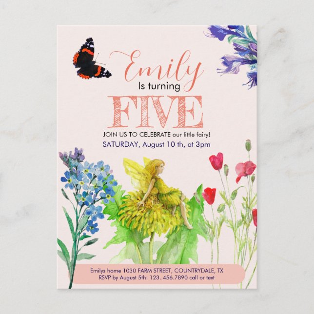 Liten älva och vilda blommor vykort (Framsida)