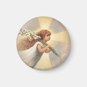 Liten ängel bebis som håller liljor magnet