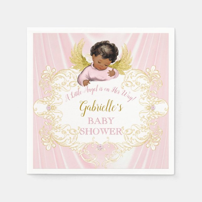 Liten ängel rosa guld flicka afroamerikansk pappersservett (Framsidan)