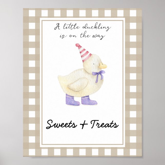 Liten anka - godis och godsaker baby shower poster (Framsidan)