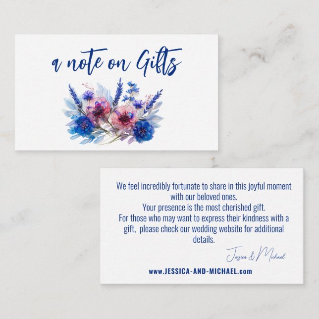 Liten anmärkning om presentblommor och lavender tilläggskort (Fram/baksida)