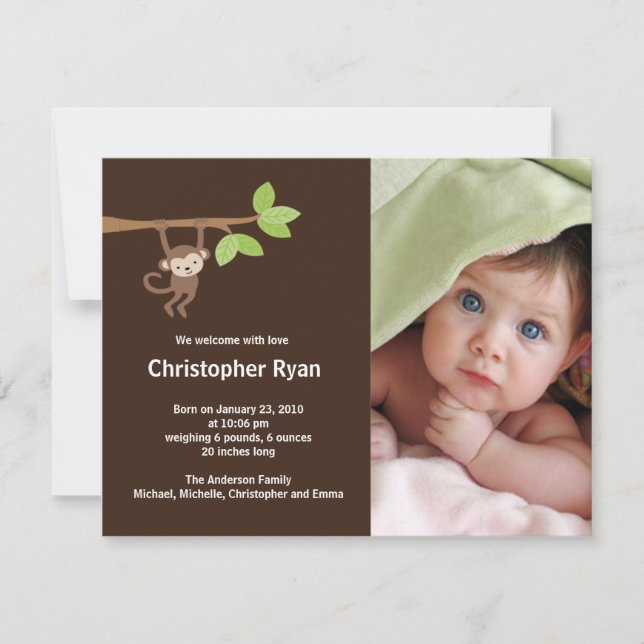 Liten apa baby pojke födelse fotomeddelande meddelande (Framsida)