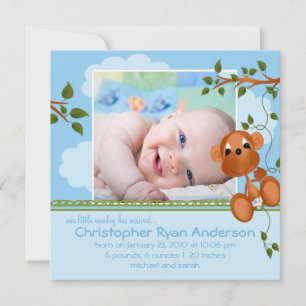 Liten apa baby pojke foto tillkännagivande meddelande
