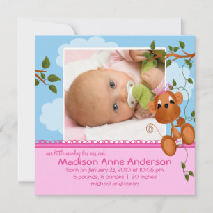 Liten apa-babyflicka Foto Tillkännagivande Meddelande