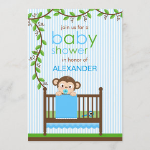 Liten apa i en Crib Boy Shower Inbjudningar