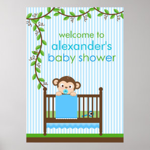 Liten apa i en Crib Boy Shower Poster
