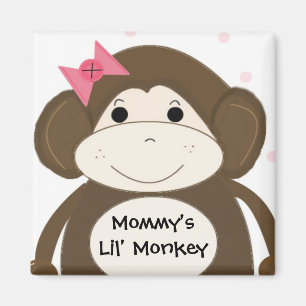 Liten apa med rosa hårband magnet
