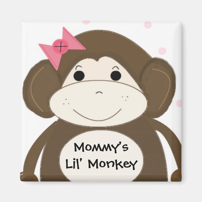 Liten apa med rosa hårband magnet (Framsidan)