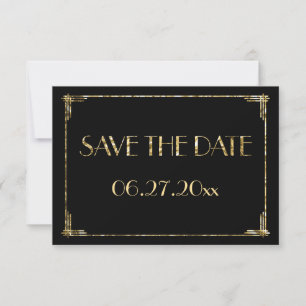 Liten Art Deco-guldskrift Bröllop Save The Date-ko Spara Datumet
