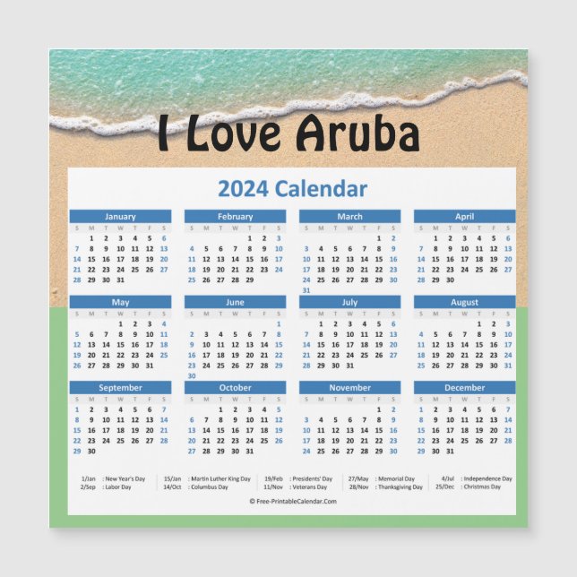 Liten Aruba 2024 års magnetkalender (Framsida)