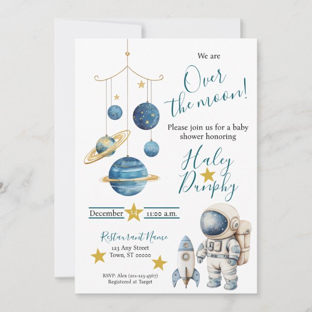 Liten astronaut baby shower-inbjudan inbjudningar (Framsida)