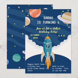Liten astronaut flicka drömmar Födelsedagsfest Inbjudningar