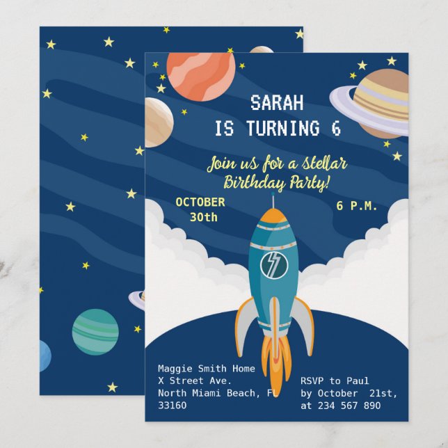 Liten astronaut flicka drömmar Födelsedagsfest Inbjudningar (Fram/baksida)