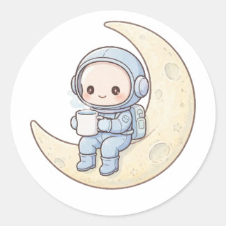 Liten Astronaut Måne Kaffe Tröja Söt Rymdpresent Runt Klistermärke