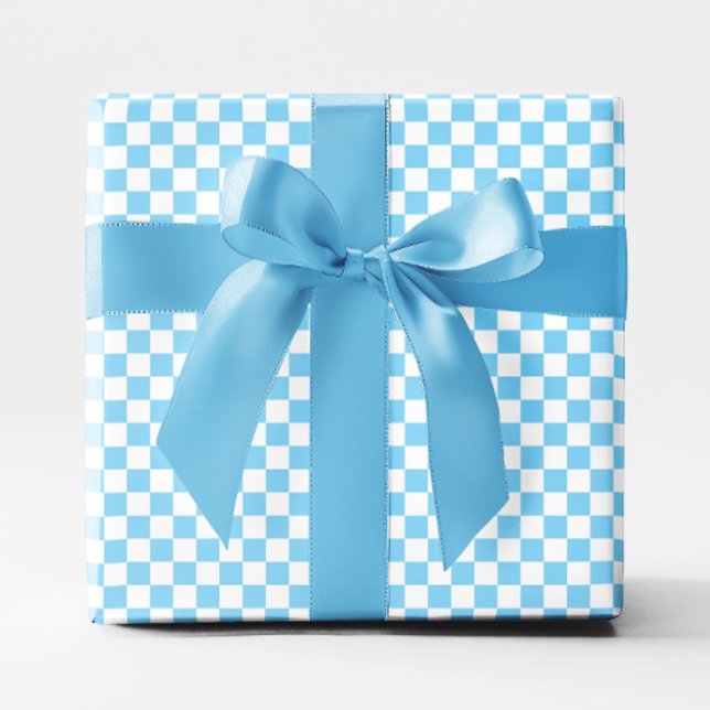 Liten Baby blue och vit kontroll Presentpapper (Small Baby Blue and White Checkered Wrapping Paper)