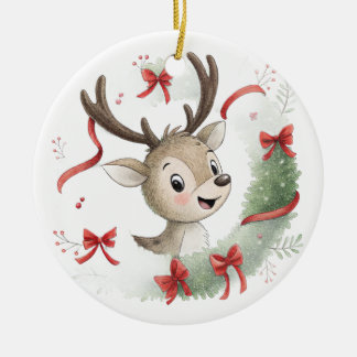 Liten babyhjort jul, söt hjort julgransprydnad keramik