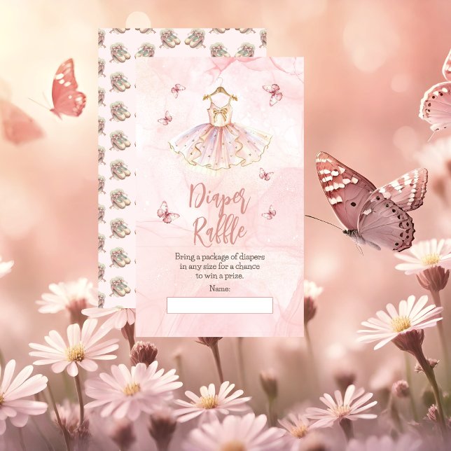 Liten ballerina Rosa Baby Shower Blöja Lotteri Tilläggskort (A Sweet Little Ballerina Is On The Way & We're TUTU Excited Pink Girl Baby Shower Diaper Raffle Card)