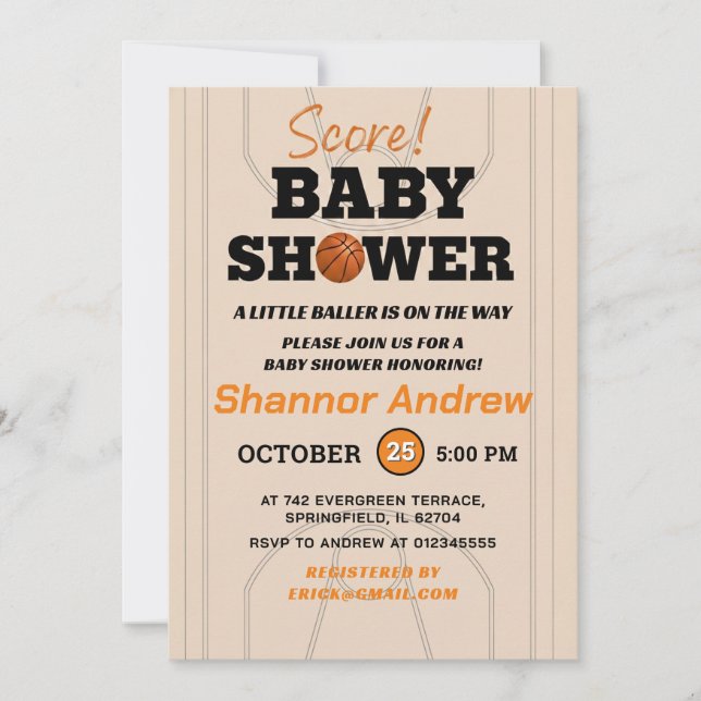 Liten basketspelare är på väg Basket Babyshower Inbjudningar (Framsida)