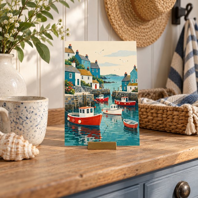 Liten båthamn konsttryck poster (4 x 6 inch unframed semi-gloss print. Flat printed artwork. Styled scene; props not included.)