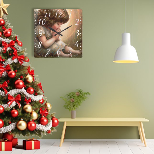 Liten bedjande ängel med strålande gloria fyrkantig klocka (Skapare uppladdad)