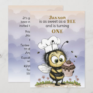 Liten Bee Baby Pojke Första Födelsedag Inbjudningar